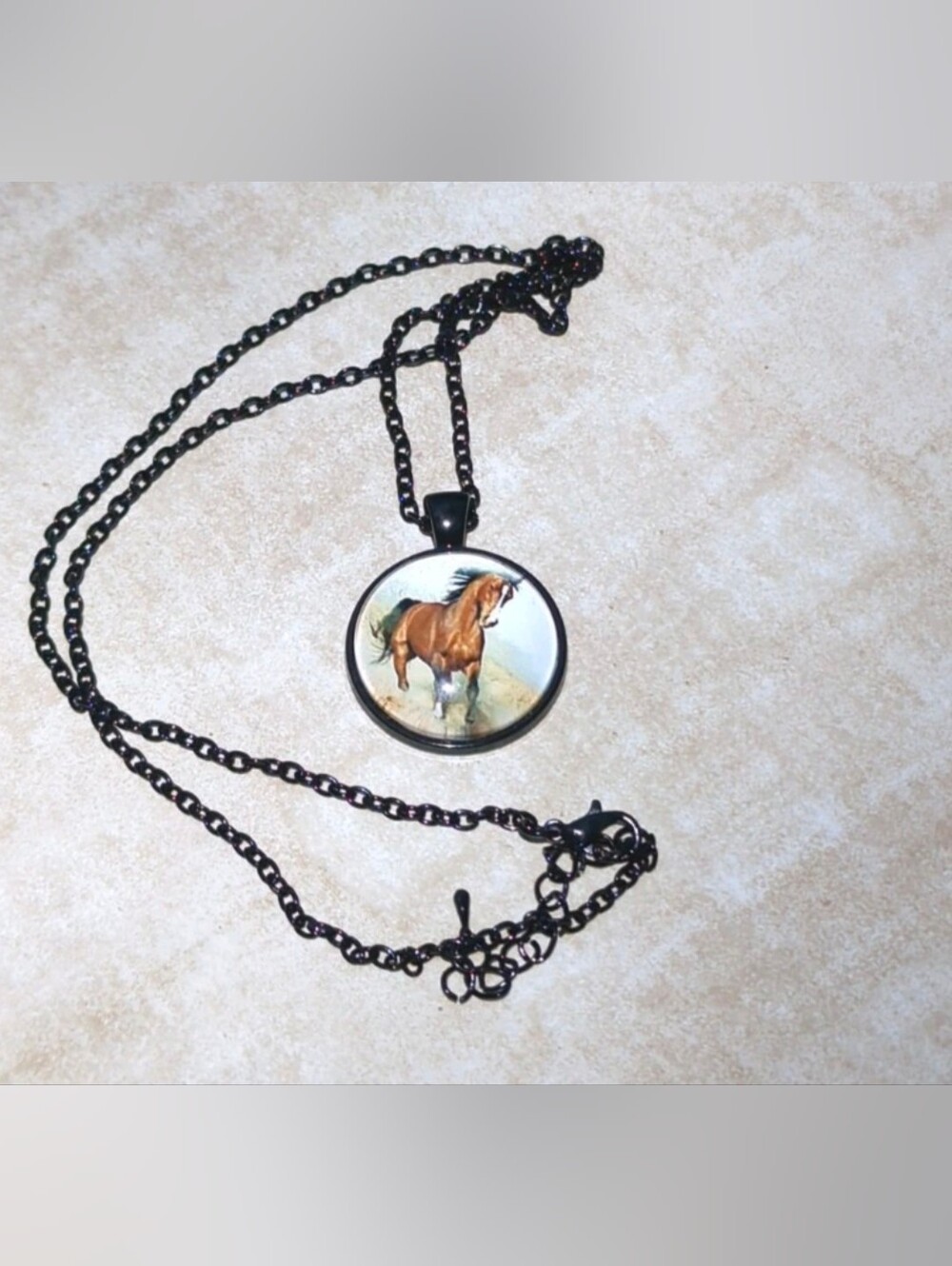 Brown Horse Art Black Large Charm Pendant 20" Necklace Men Women Gift Jewelry